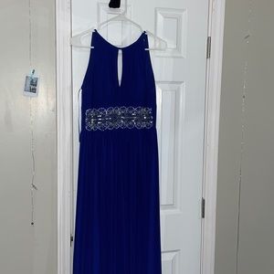 Blue Prom dress with a bedazzled belt